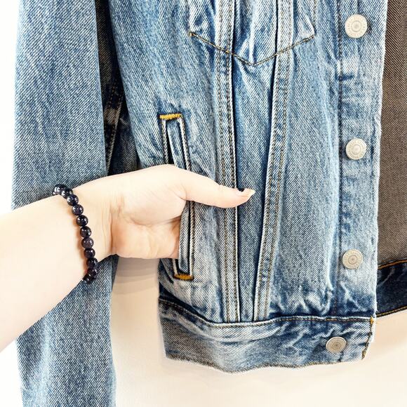 Lucky Brand Tomboy Trucker Graphic Blue Jean Babe Denim Jean Jacket Blue Small - Picture 11 of 16